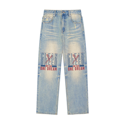 Clean Breed Sun Fade Raw Hem Denim Jeans