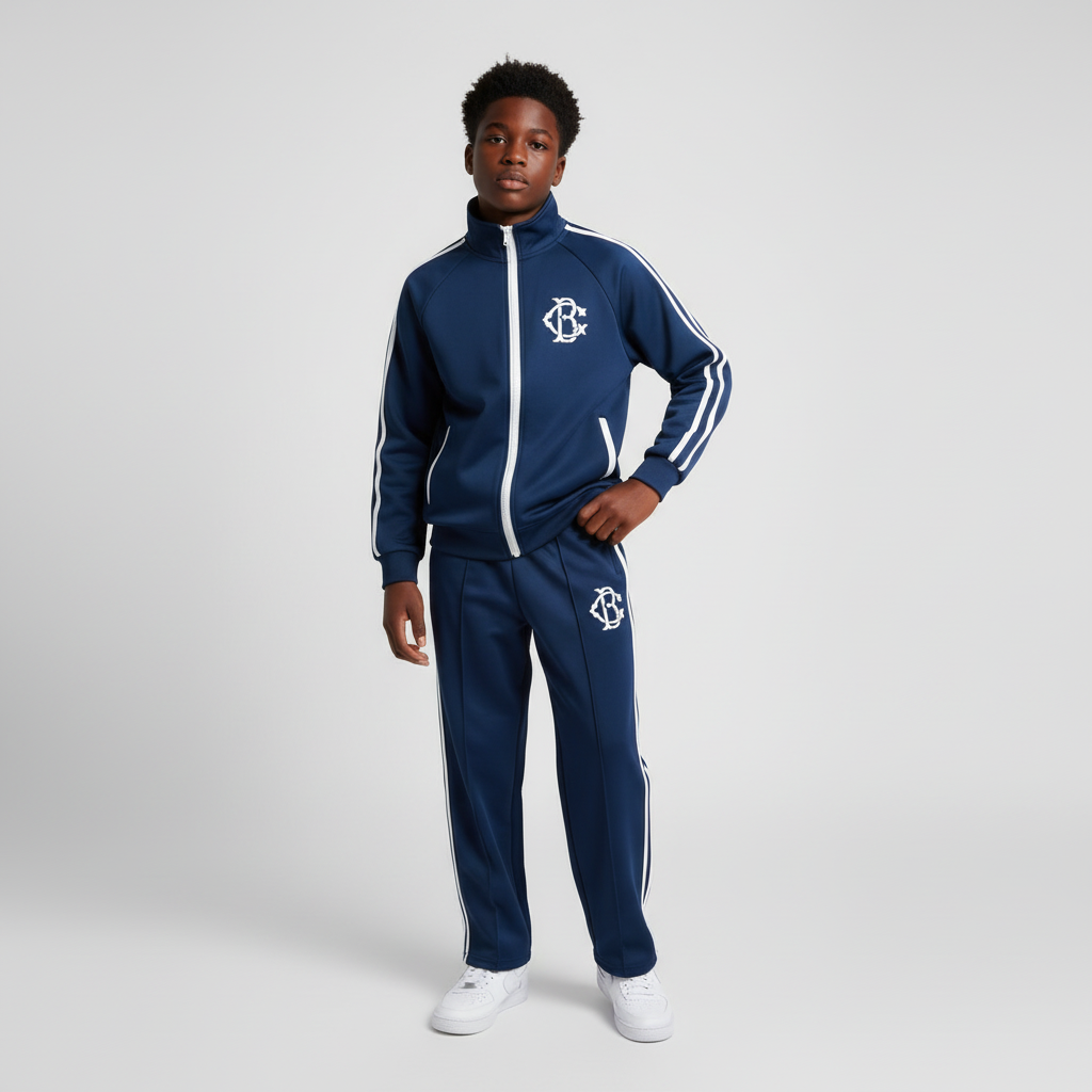 Black teenage boy in Clean Breed track suit - Pose 1